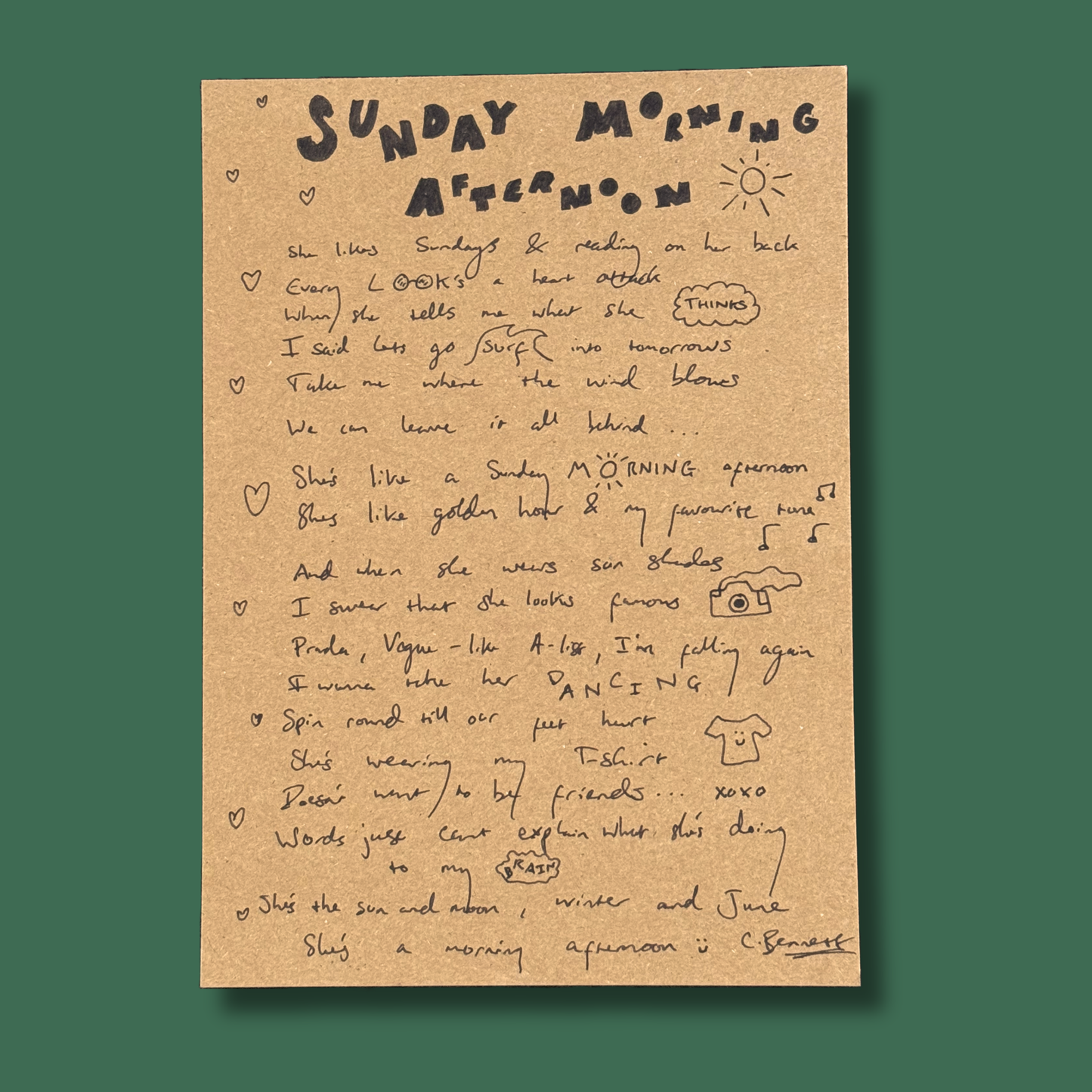 Handwritten Lyric Sheet (Sunday Morning Afternoon)